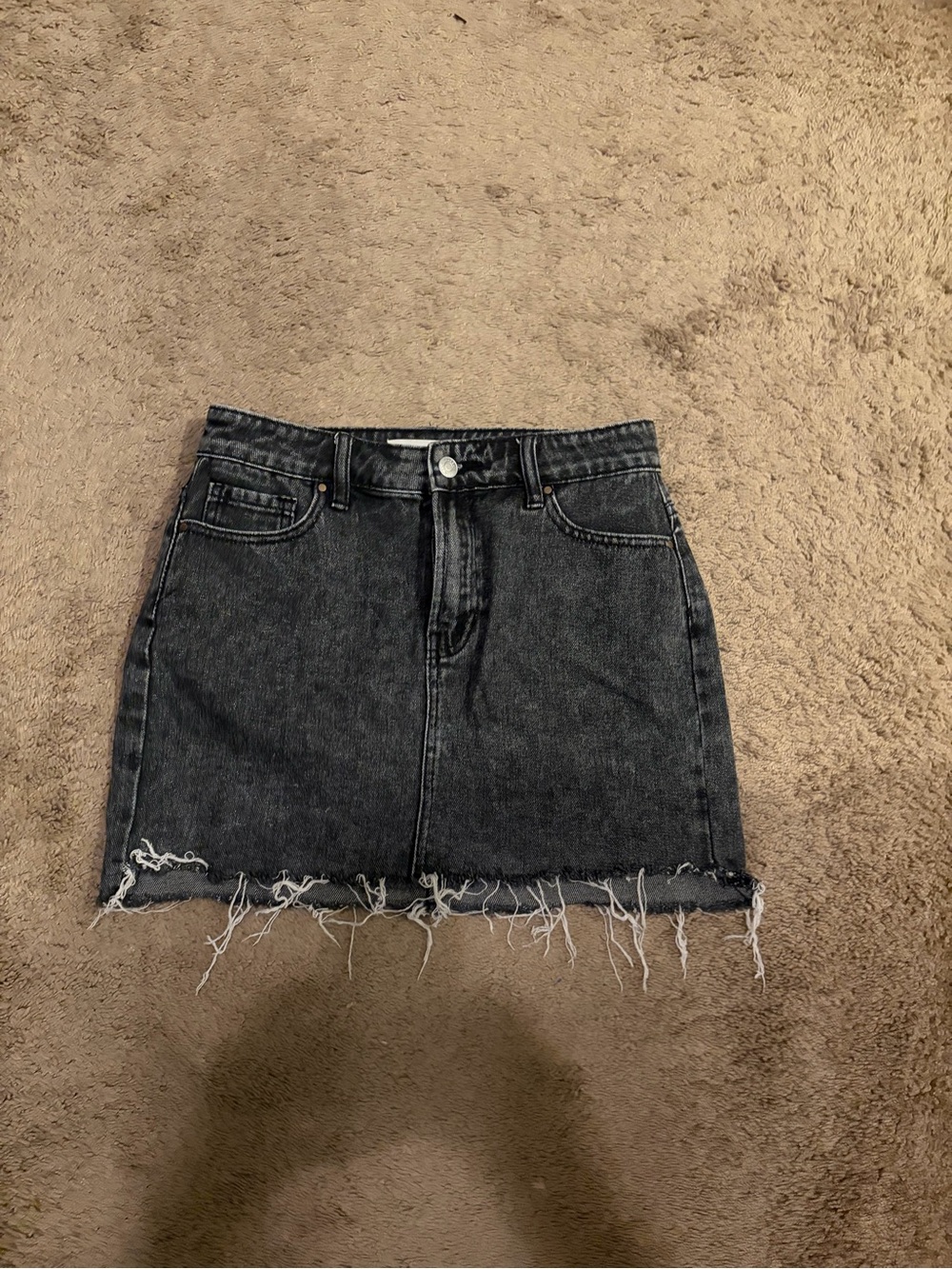 Pac Sun Classic Black Denim Mini Skirt with Frayed Hem